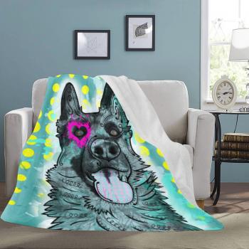 Preview: Decke Eddy -  Fleecedecke, kuschlig, weich, bunt, Motive in Digitaler Popart, 152cm x 203cm, bunt, Deutscher Schäferhund, German Shepherd, Schäfi, Mix